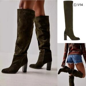 Free People Dakota Over The Knee Boots in Green Suede Size 40